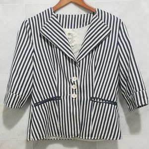 Tulle Striped 3 Button 3/4th Sleeve Blazer sz L